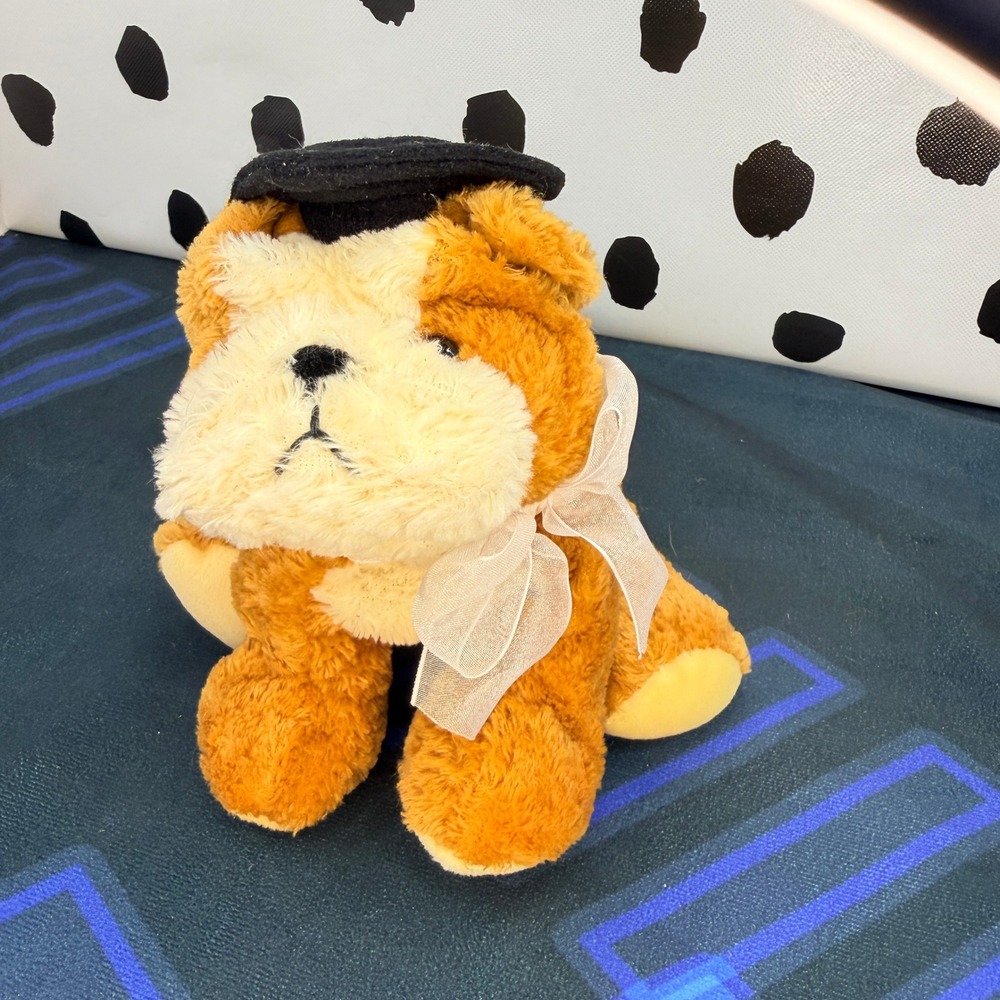 Jerry Elsner Co Graduation Bulldog Plush Toy Brown White Graduation Cap Bow